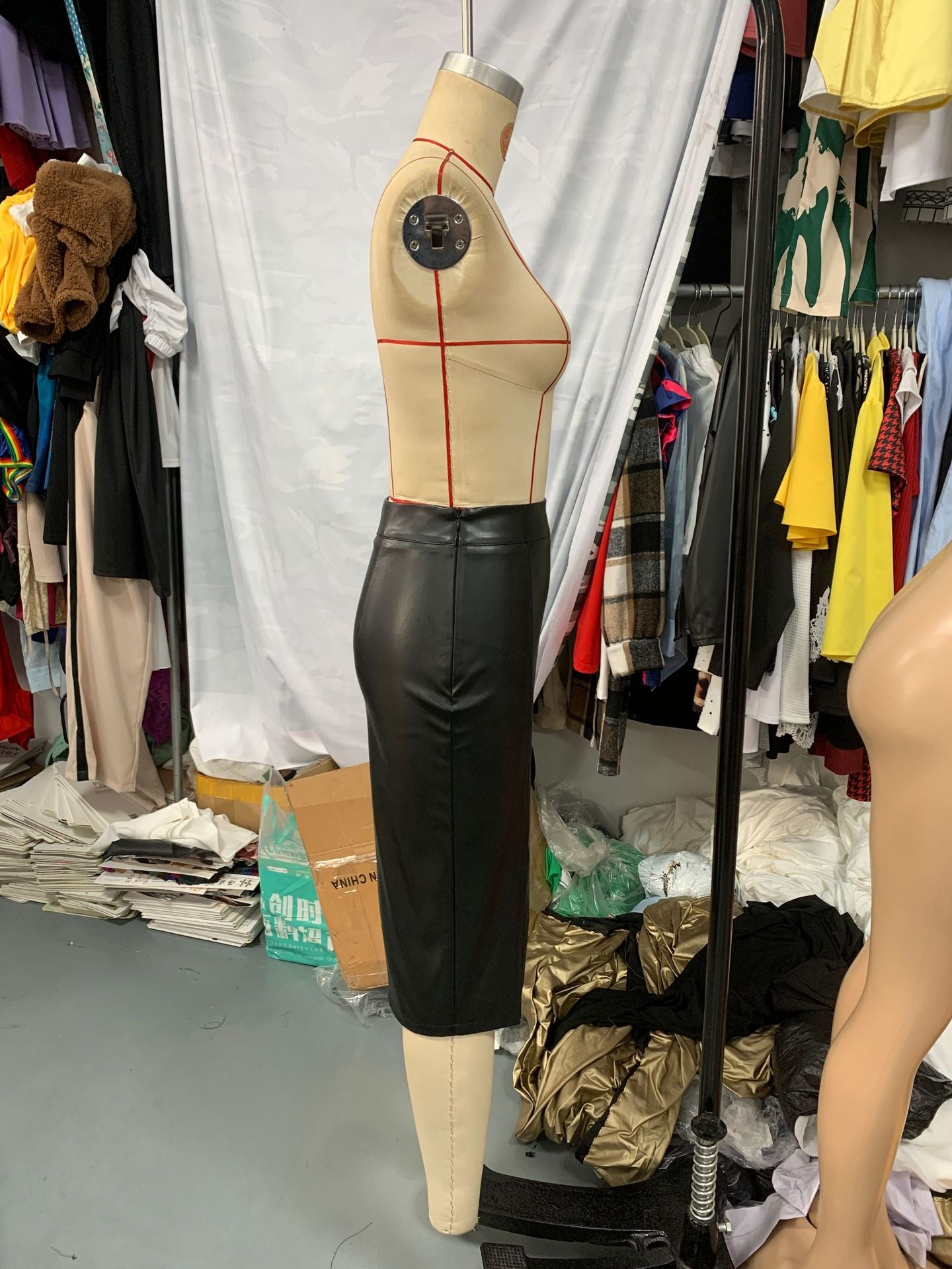 Women Fall and Winter Sexy Slit Pu Leather Bodycon Skirt 11