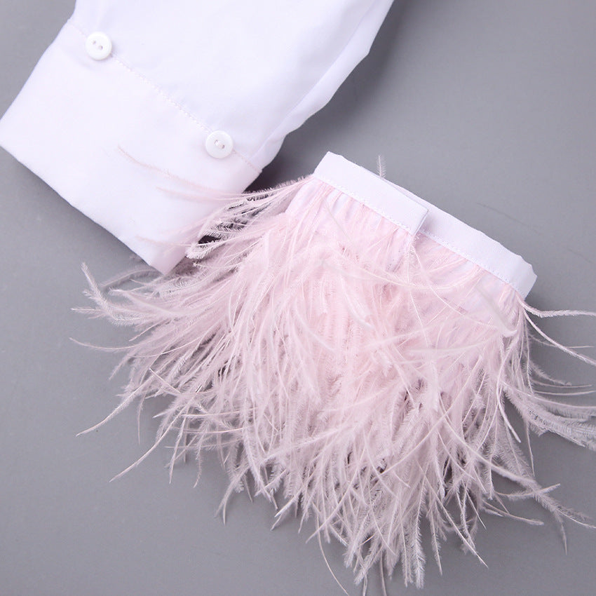 Autumn Fashion Slim Fur Trim Long Sleeve Women'S White Shirt Top 13