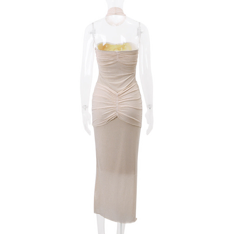 Women sexy chest-wrapped sequined fishtail dress 14