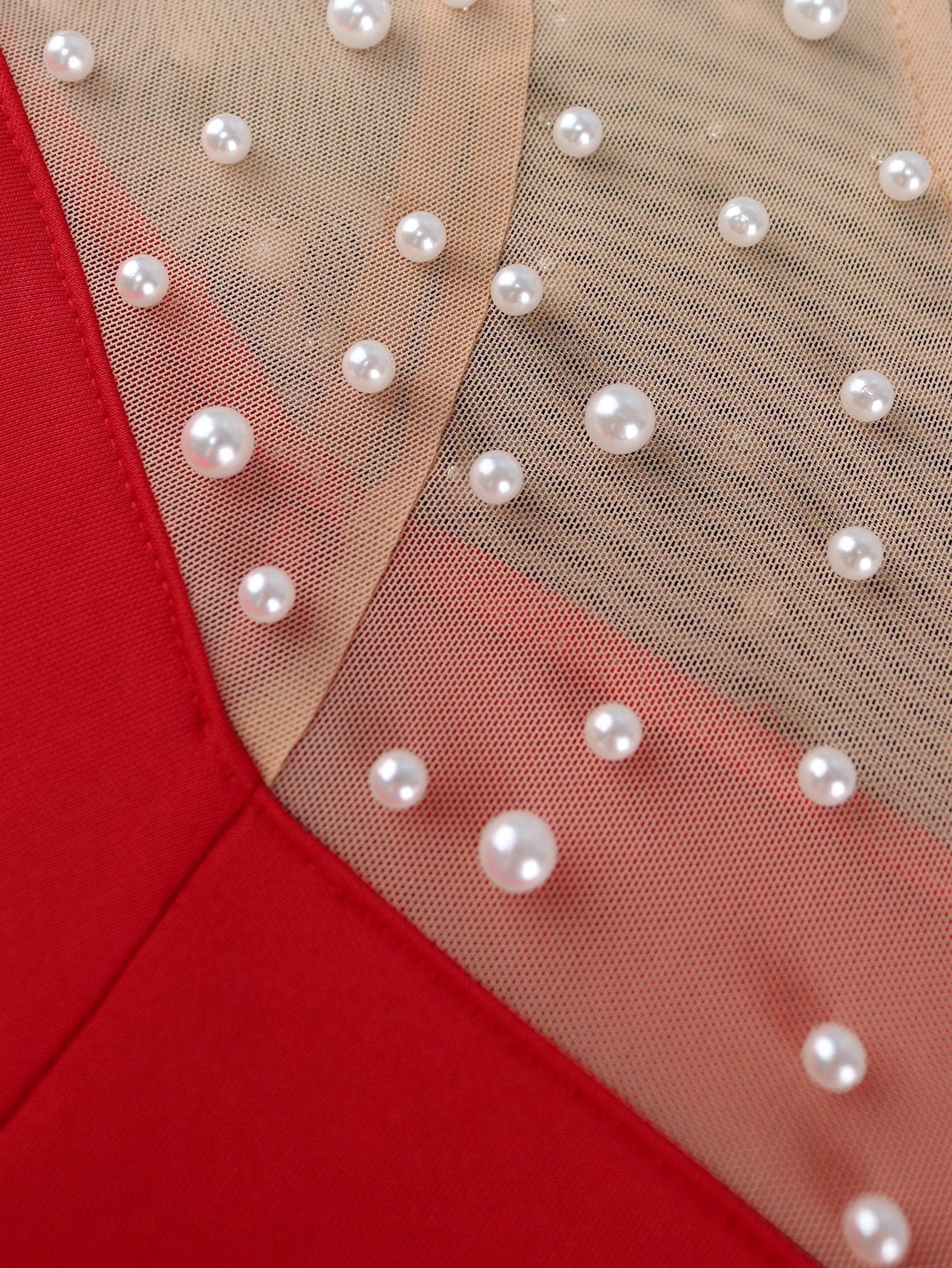 Round Neck See-Through Beaded Flare Sleeve Sexy Peplum Dress 19