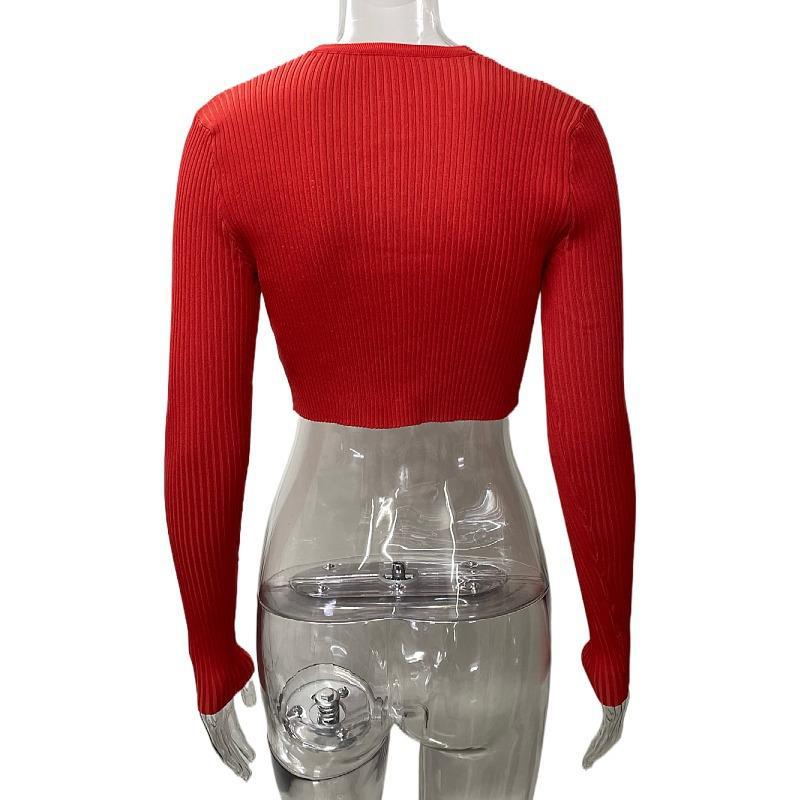 Solid Color Sexy Women's Cardigan Sweater Crop Long-Sleeved Knitting Shirt Tops For Women 10