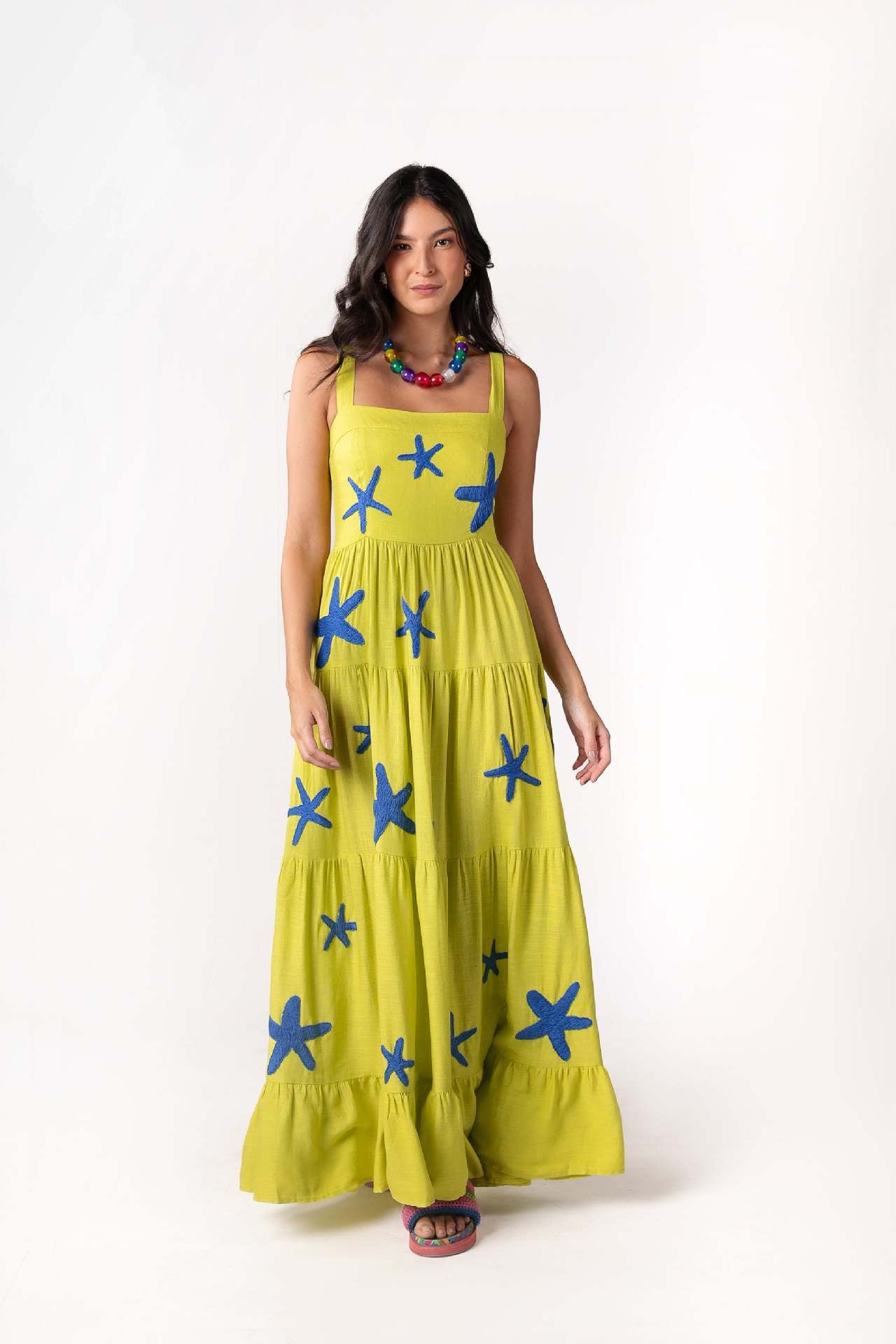 Women Embroidered Pleated Beach Holidays Strap Dress 9