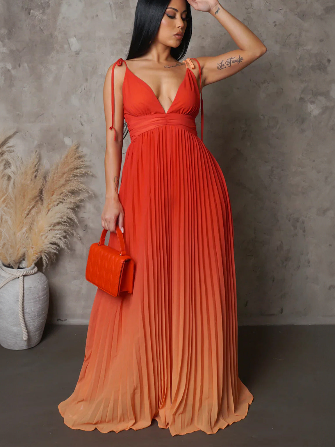 Summer Lace-Up Strap Low Back Sexy Gradient Color Long Dress 5