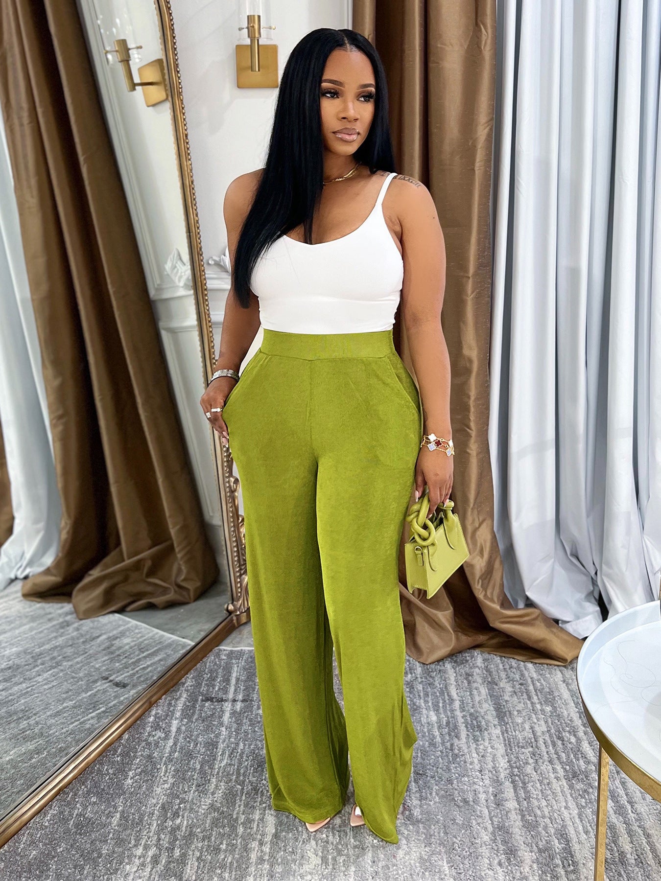 Fashion Casual Women's Loose High Waist Wide Leg Pants Elegant Career Trousers 6