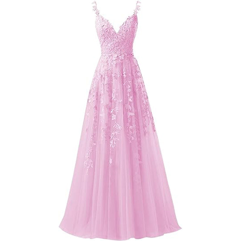 Women suspender tulle lace applique party ball evening dress（Processing time need 3-6 days） 12