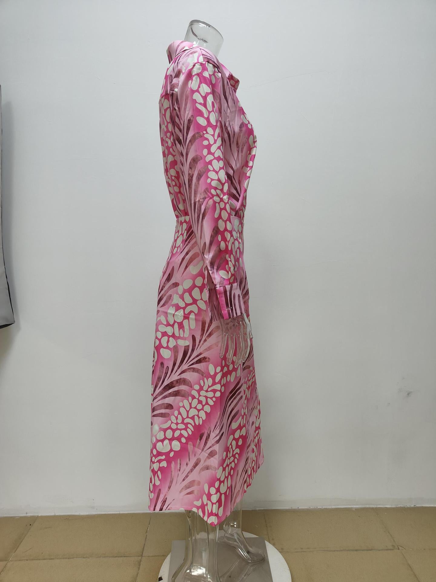 Autumn women's elegant print Turndown Collar long-sleeved shirt high waist skirt fashion two piece set 12