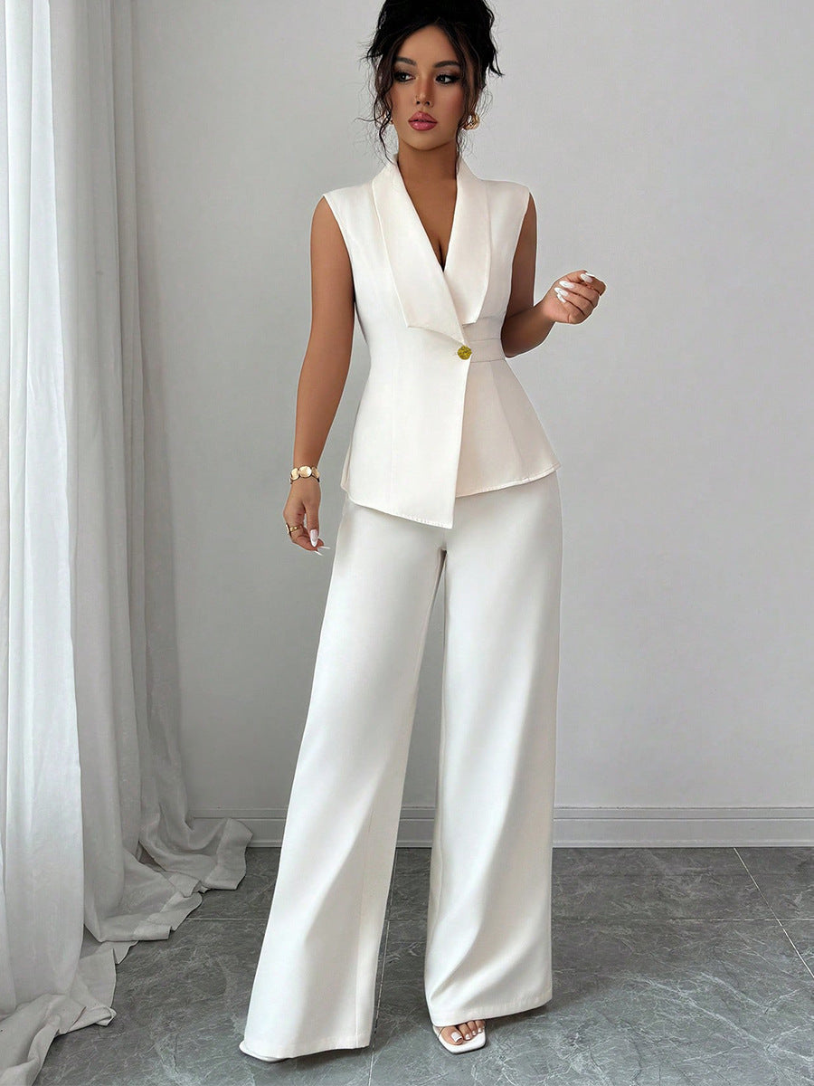 Women autumn elegant solid vest and trousers two-piece set 9