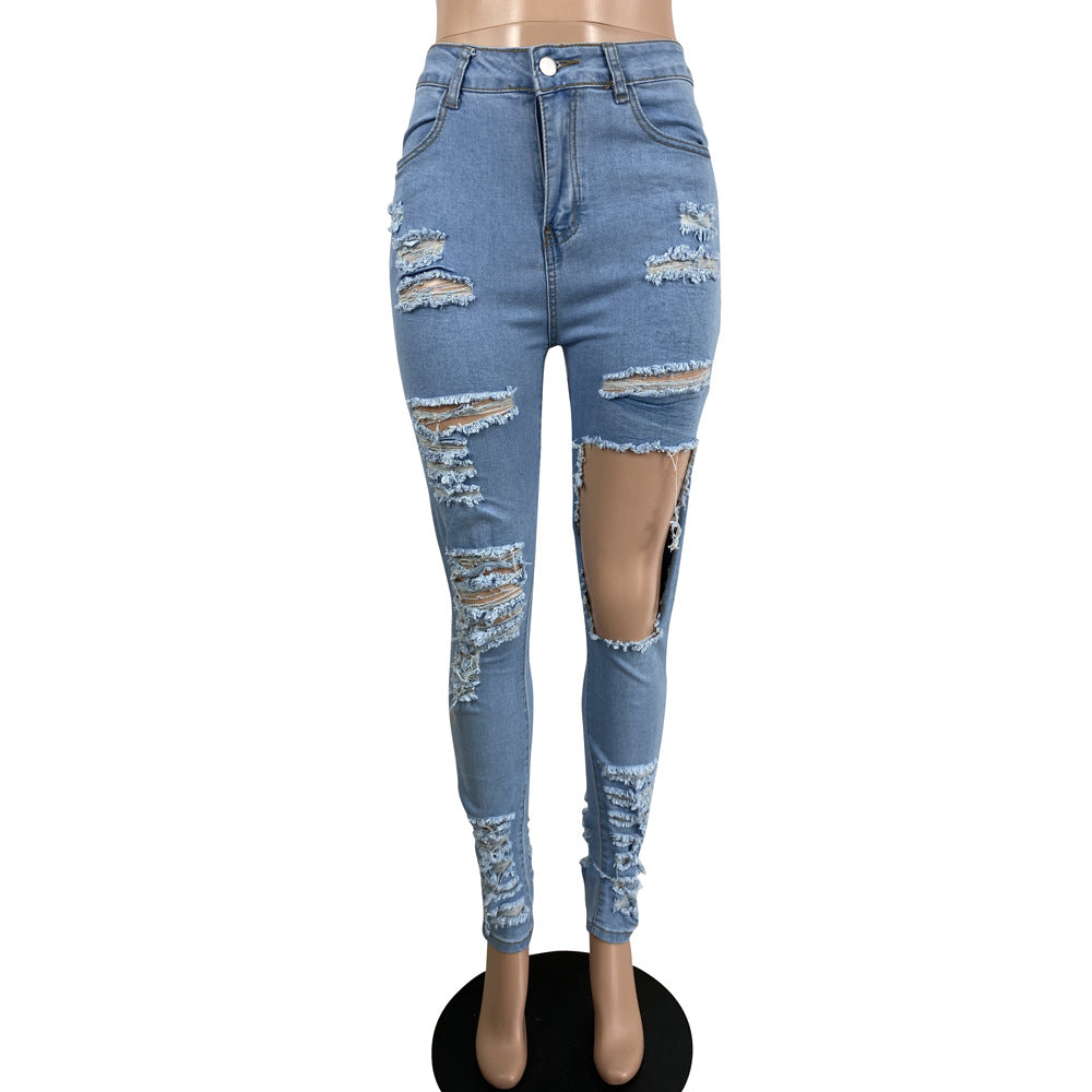 Women Style Ripped Stretch Denim Pants 9