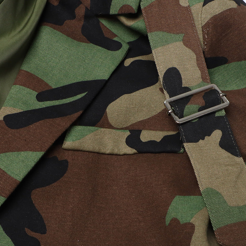 Women Style Camo Print Lace-up Blazer Jacket 12