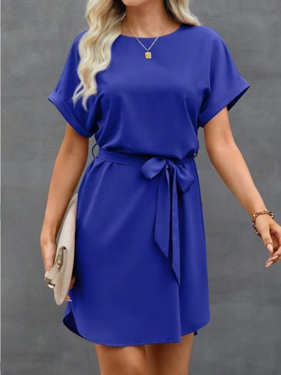 Women Lace-up Waist Short Sleeve Dress 6