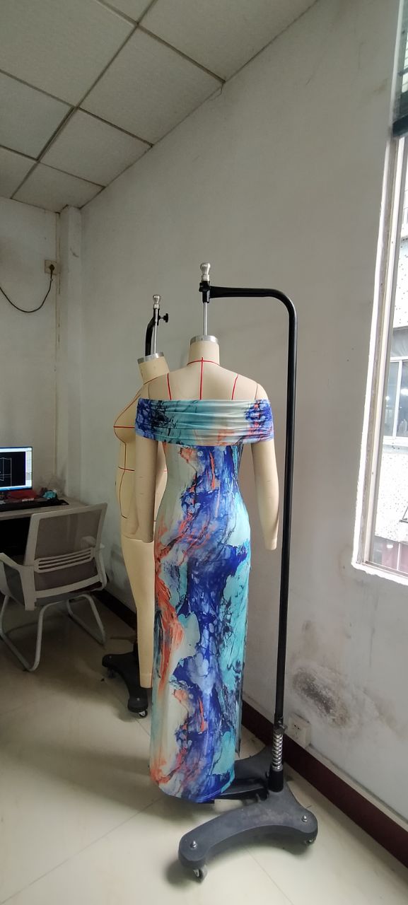 Women sexy printed slit dress 9