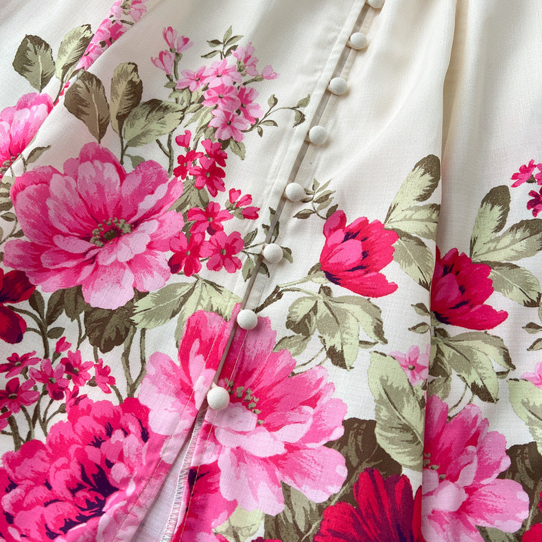 Women Printed French Puff Sleeve Dress 12