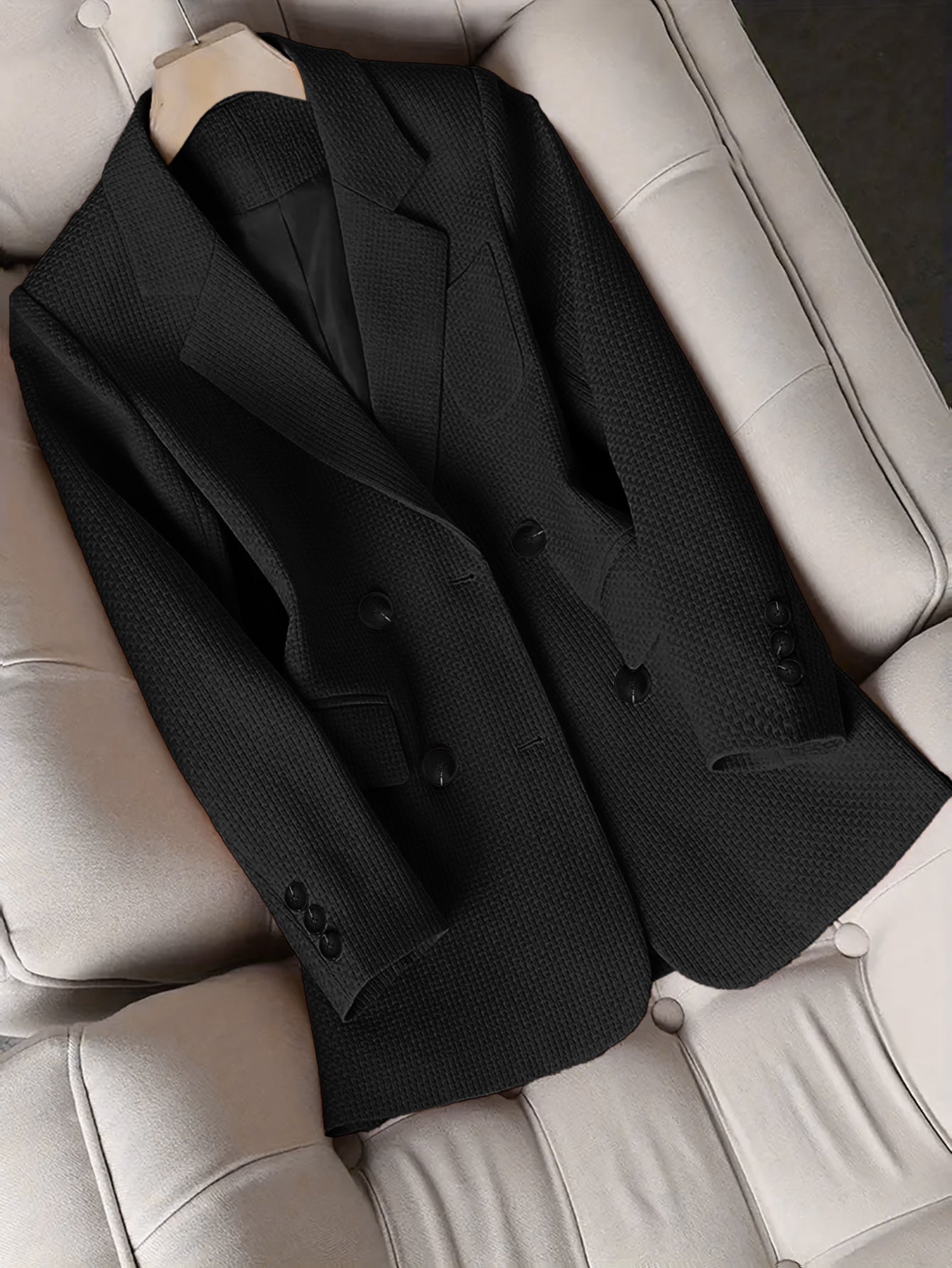 Women Turndown Collar Retro Elegant Career Button Blazer 4