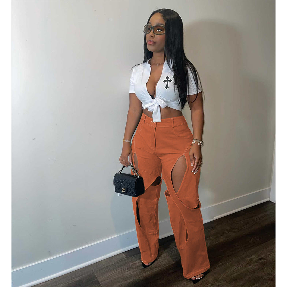 Cotton Twist Cutout Casual Pants 7