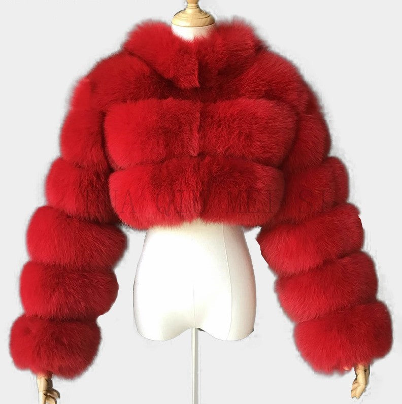 Cropped Coat Fashionable Faux Fur Coat Women Stand Collar Long Sleeves 9