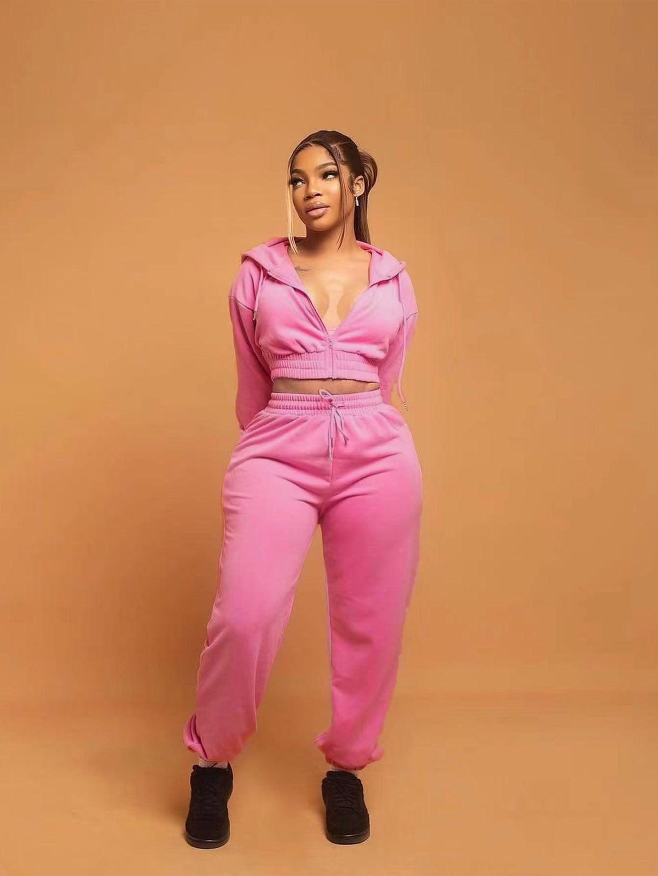 Women's Casual Loose Long Sleeve Zipper Hoodies Jacket Fitness Sweatpants Two Piece Tracksuit 4