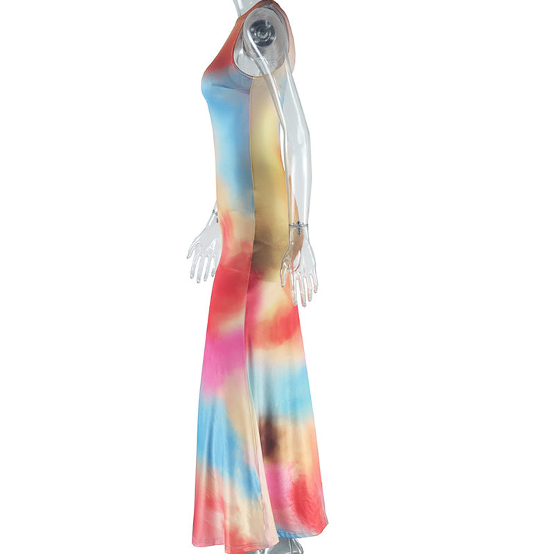 Women's Fashion Print Round Neck Sleeveless Long Dress 7