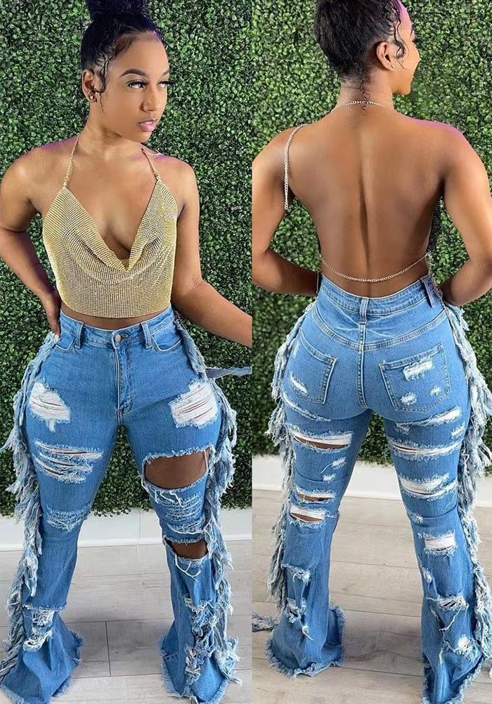 Ripped Tassel Summer Long Denim Pants