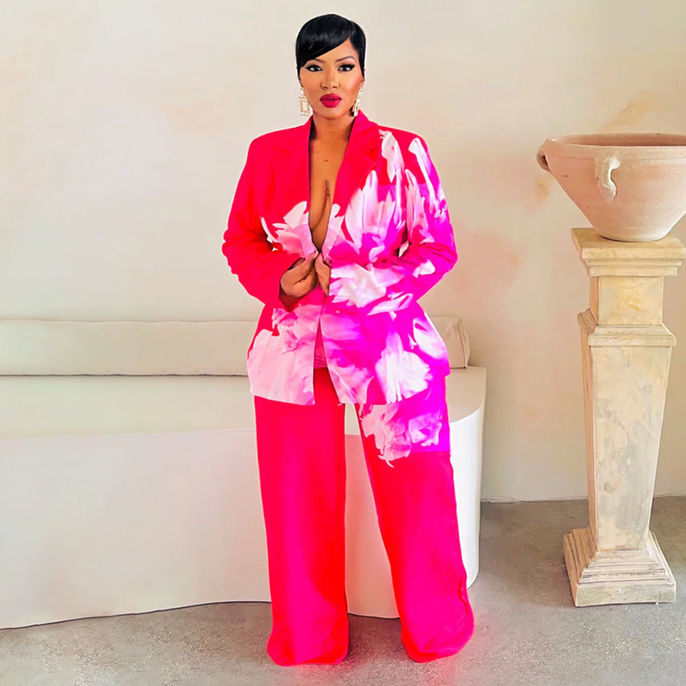 Women Printed Blazer and Pants Two Piece Set 4