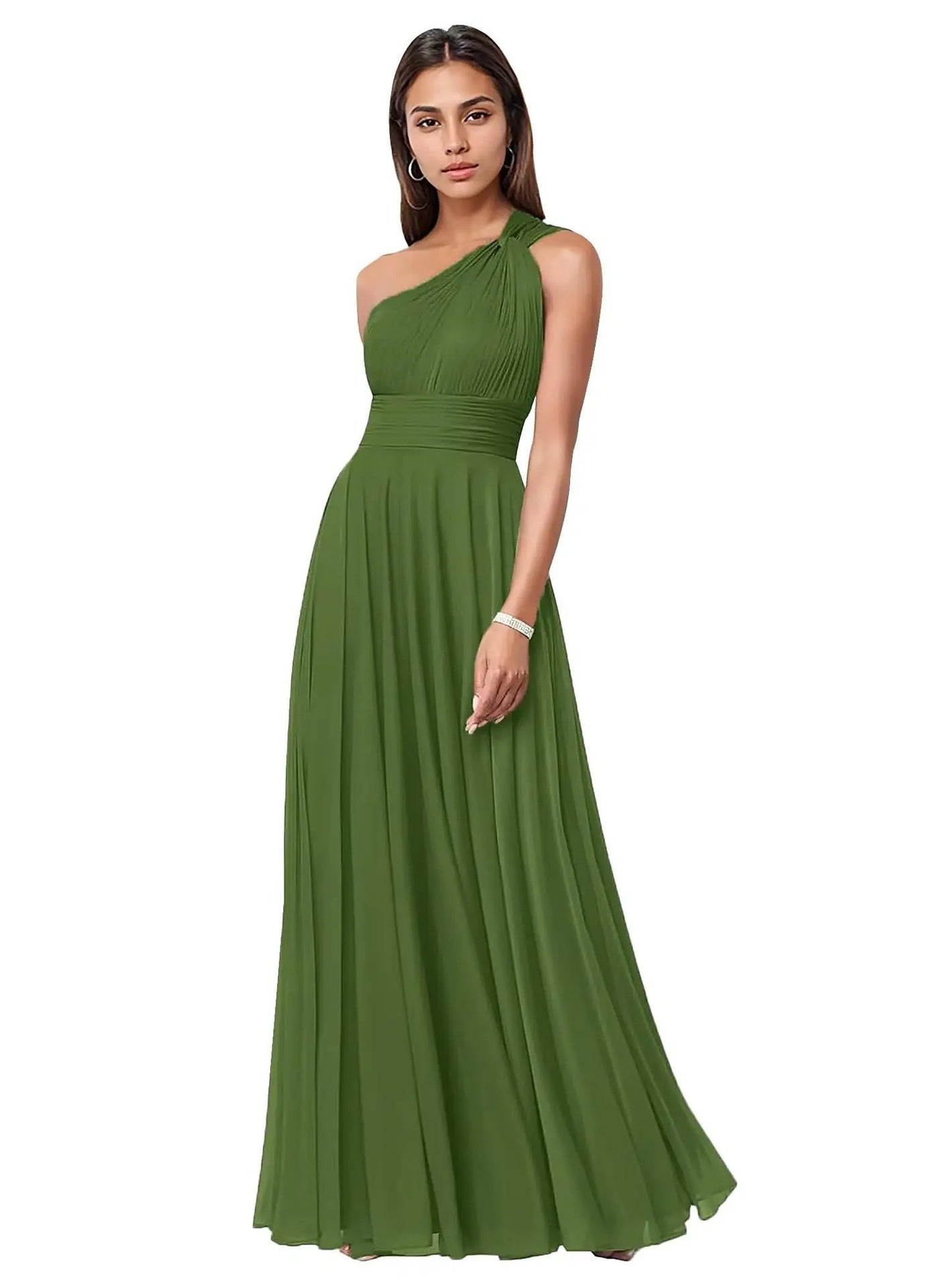 Evening Dress Long Slim Fit Bridesmaid Dress Wedding One-Shoulder Chiffon Ball Gown（Processing time need 3-6 days） 13