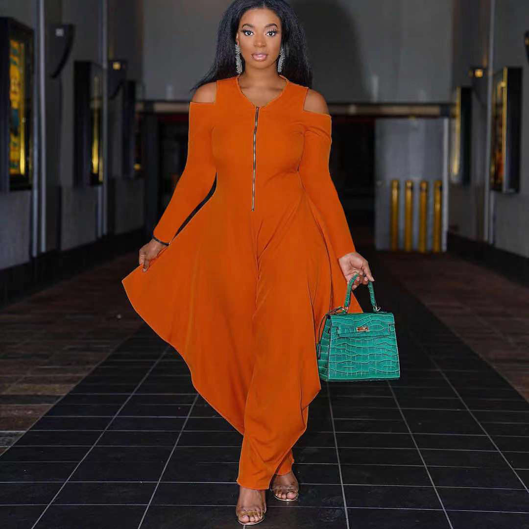 Women's Solid Color Cutout Long Sleeve Fashionable Loose Jumpsuit 9