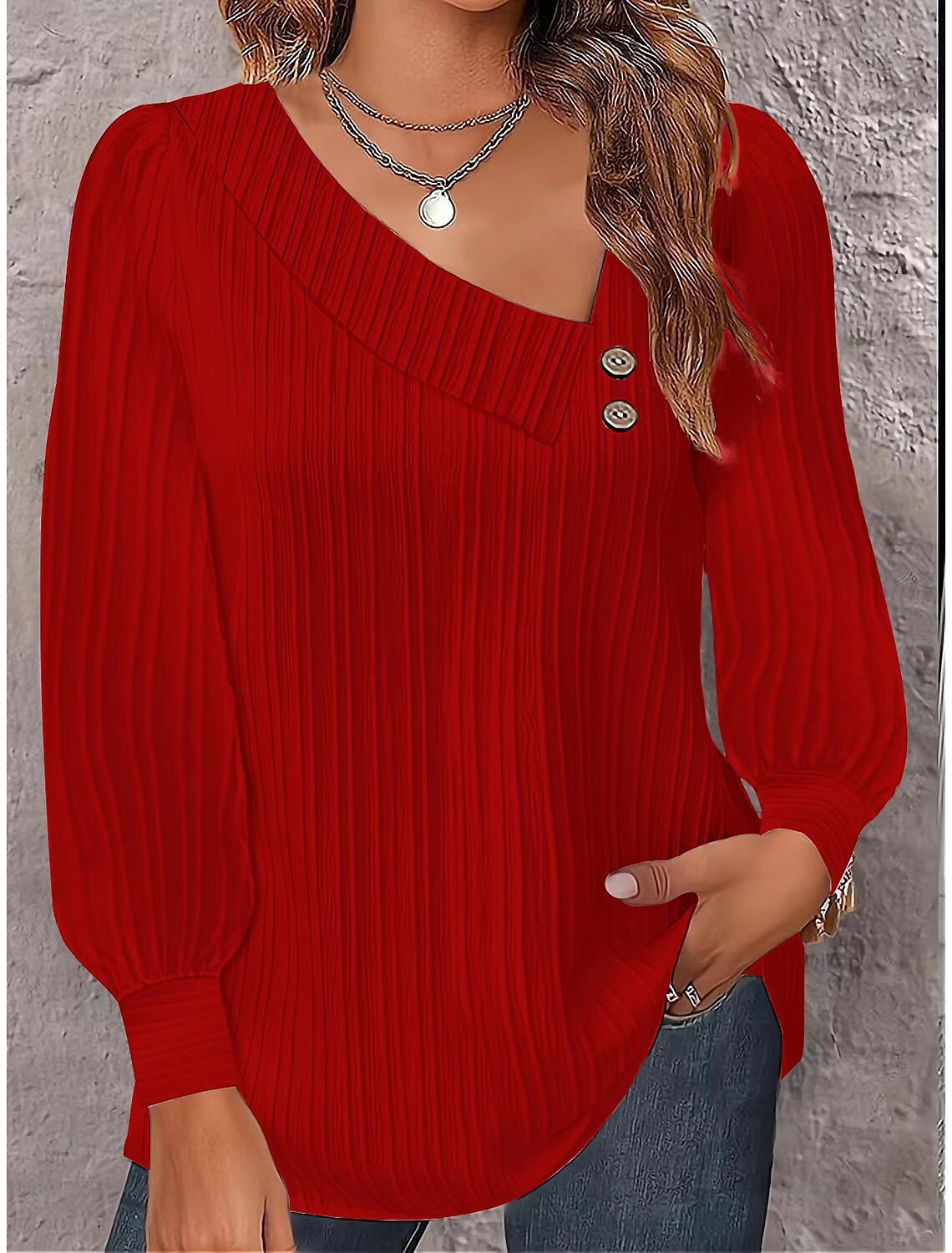 Autumn Long Sleeve Button Solid Color Shirt Women's Clothes 9