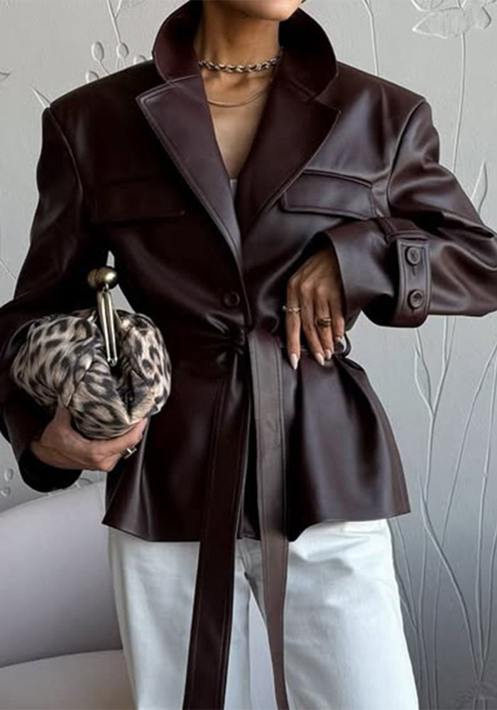 Spring Women's Leather Jacket Office Chic Blazer