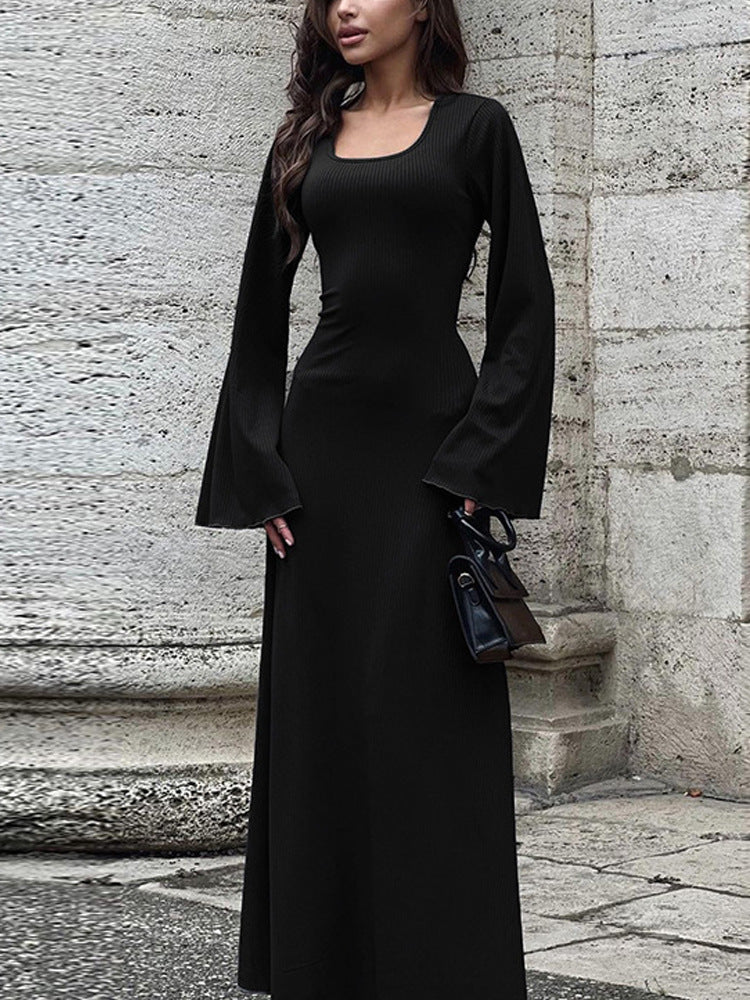 Plus Size Women Belt Bottom Long Sleeve Ribbed Dress 5