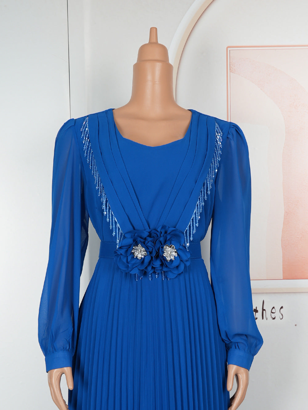 Chic Career Slim Waist Pleated A-Line Chiffon Dress 21