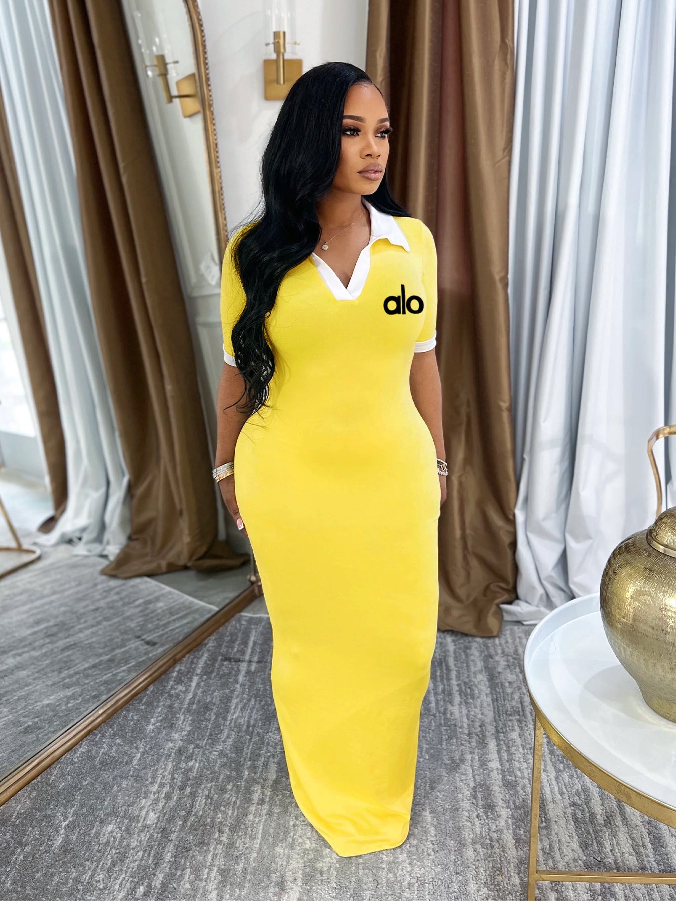 Women Retro Polo Collar Printed Maxi Dress 5