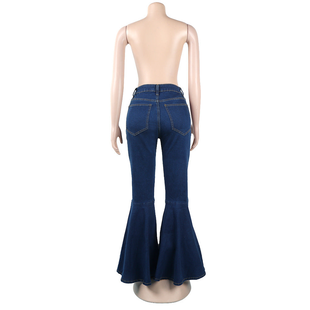 Women fashion stretchy Bell Bottom Denim Pants 7