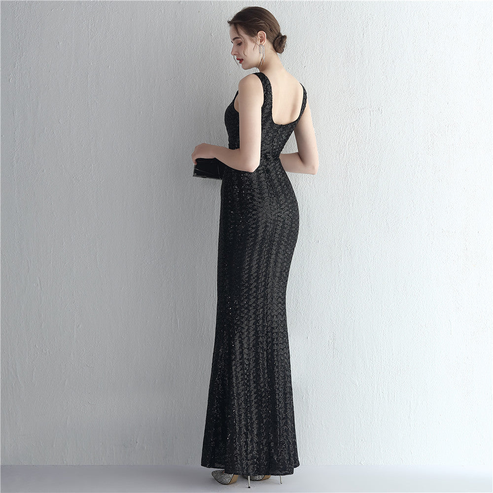 Women Iridescent Sequin Straps Deep v Formal Party Sequined Evening Dress 23