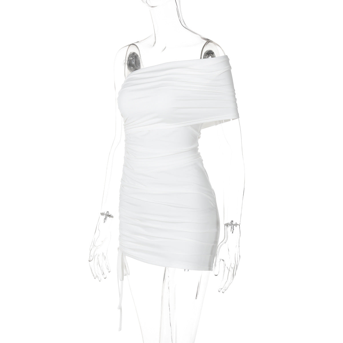 Women summer sexy Strapless pleated drawstring Bodycon Dress 8