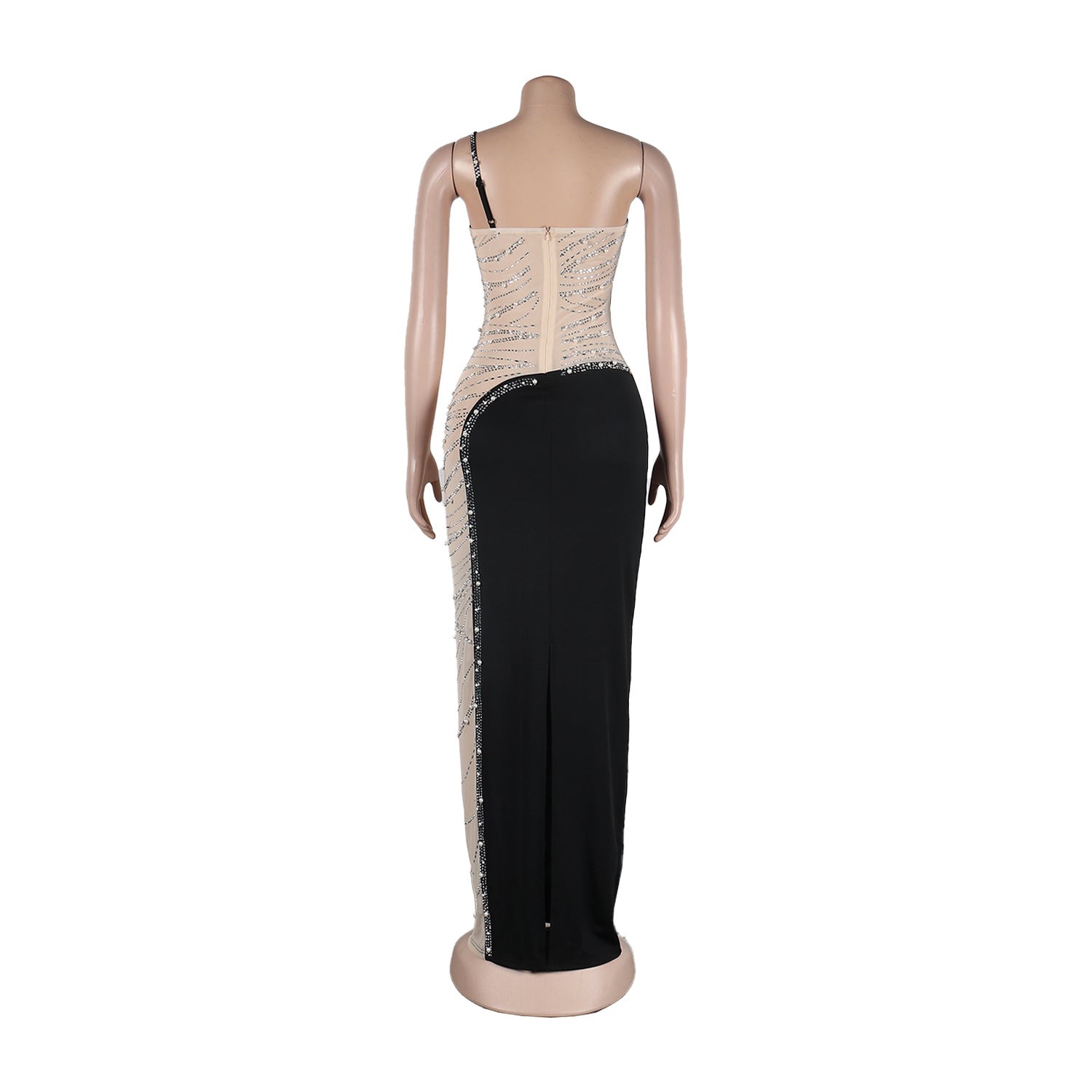 Sexy Pearl Beaded See-Through Mesh Patchwork Long Evening Dress 18