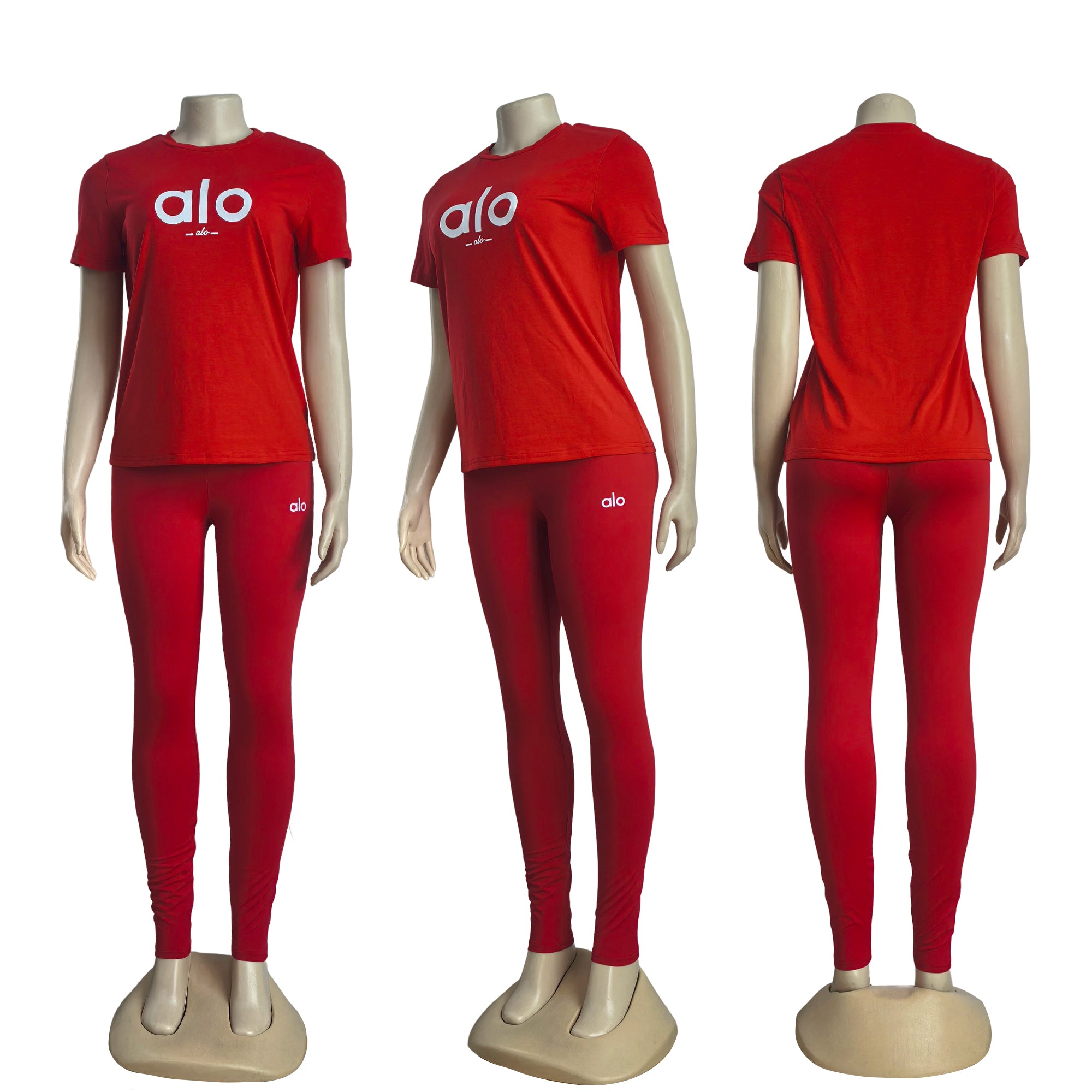 Fashion Cotton Round Neck Short-Sleeve Top & High-Stretch Quick-Dry Yoga Pants Set 12