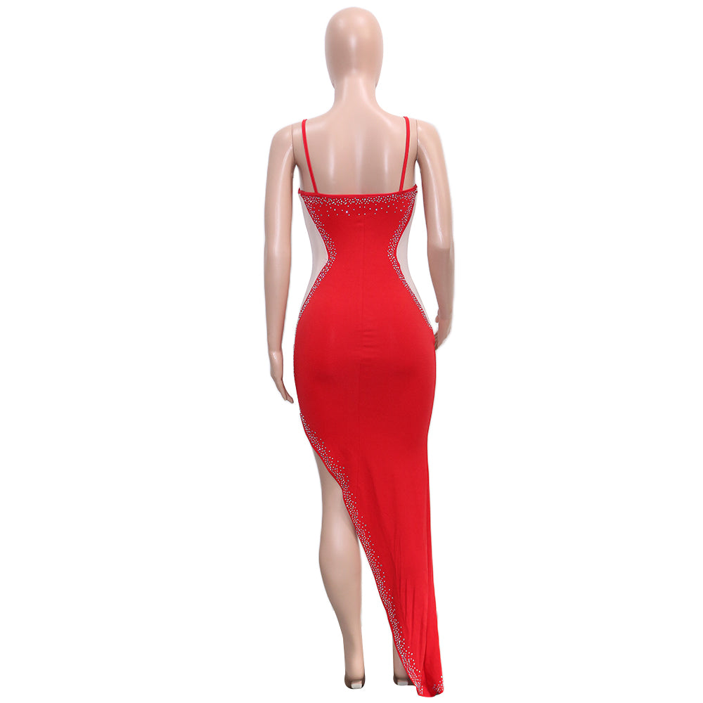 Women Sexy Beaded Sleeveless Mesh See-Through Maxi Dress 34