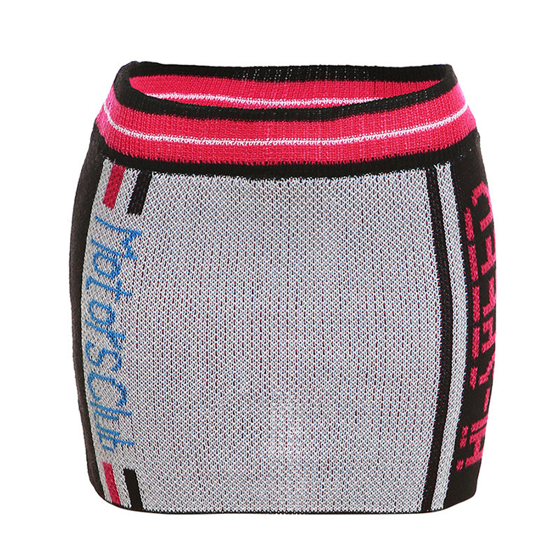 Women Letter Knitting Ribbed Top and Skirt two-piece set 19