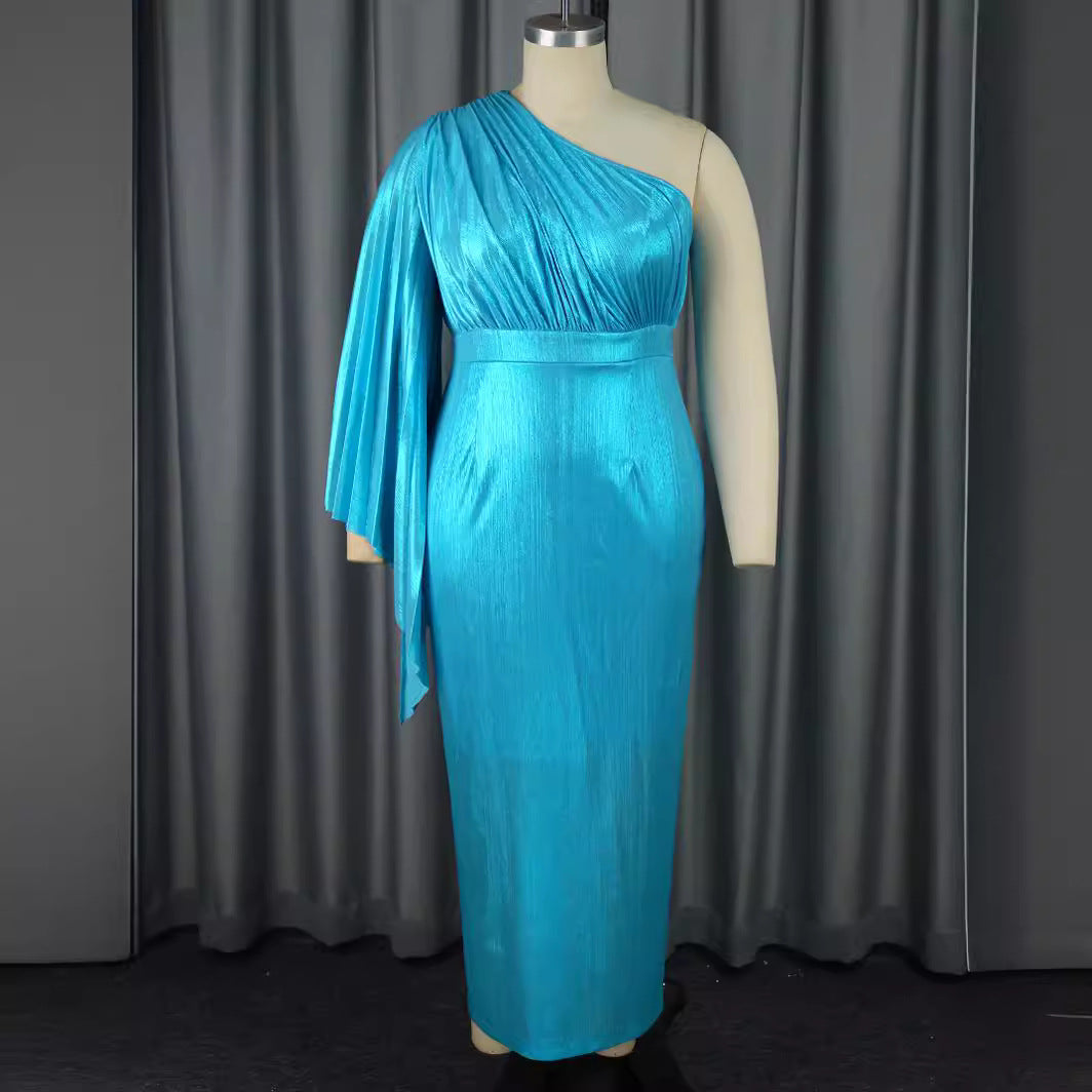 One-Shoulder Pleated Sleeve Formal Party Dresses 3