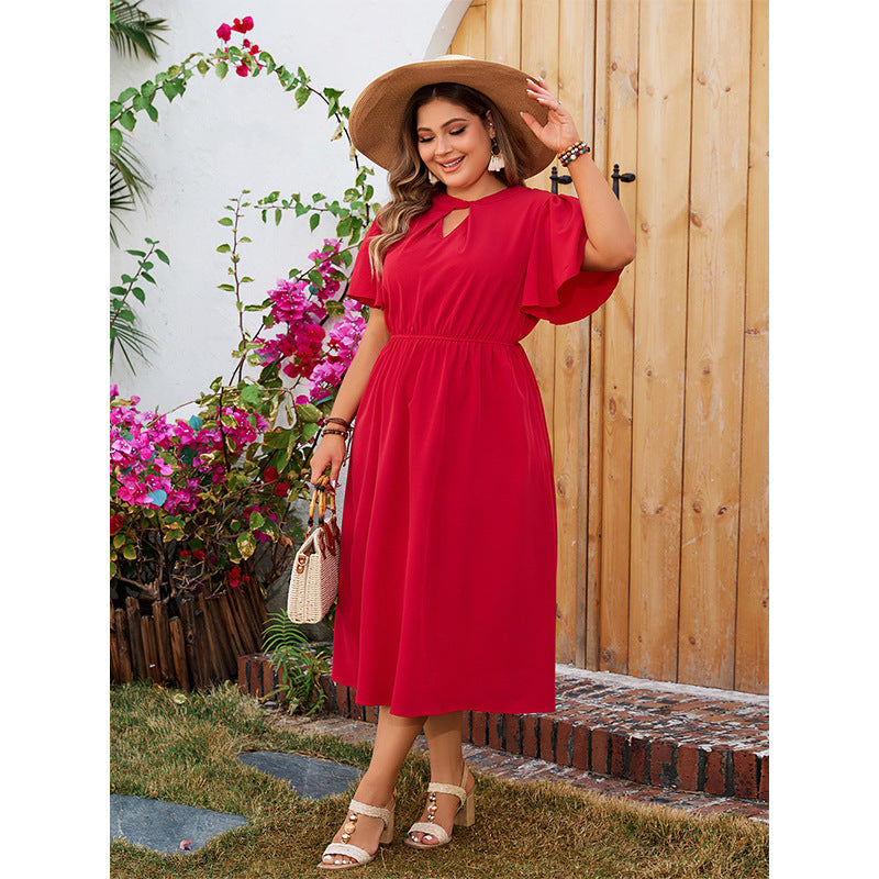 Solid Color Plus Size Slim Waist Chiffon Long Dress 4