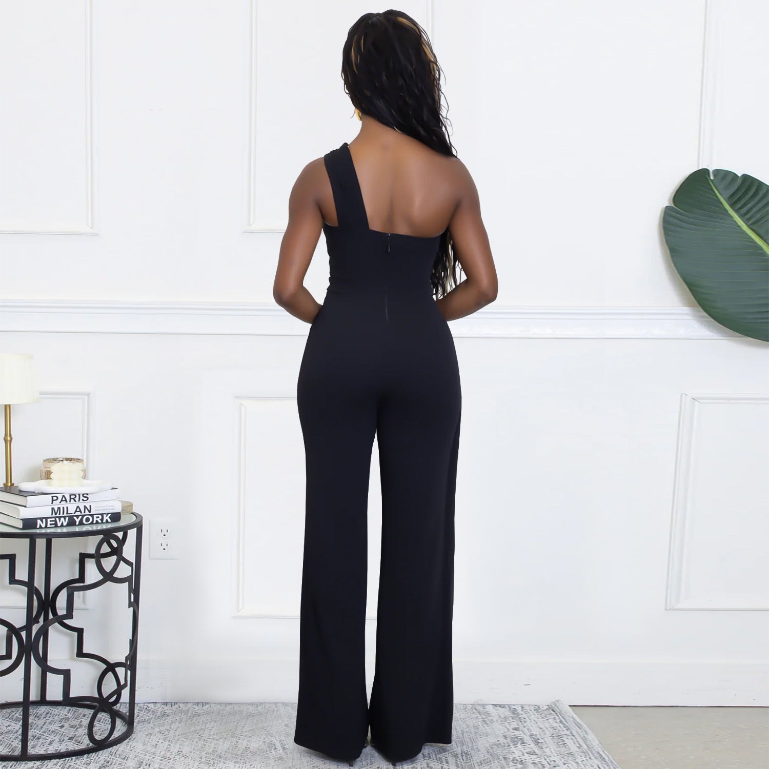Women Summer Elegant Slash Shoulder Jumpsuit 6