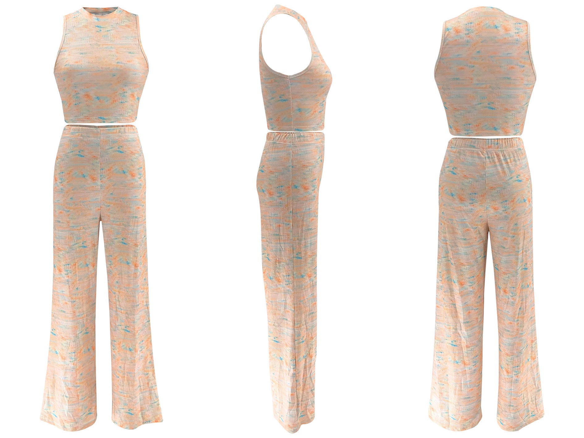 Women's Summer Sleeveless Printed Wide-Leg Two-Piece Trousers Set 11