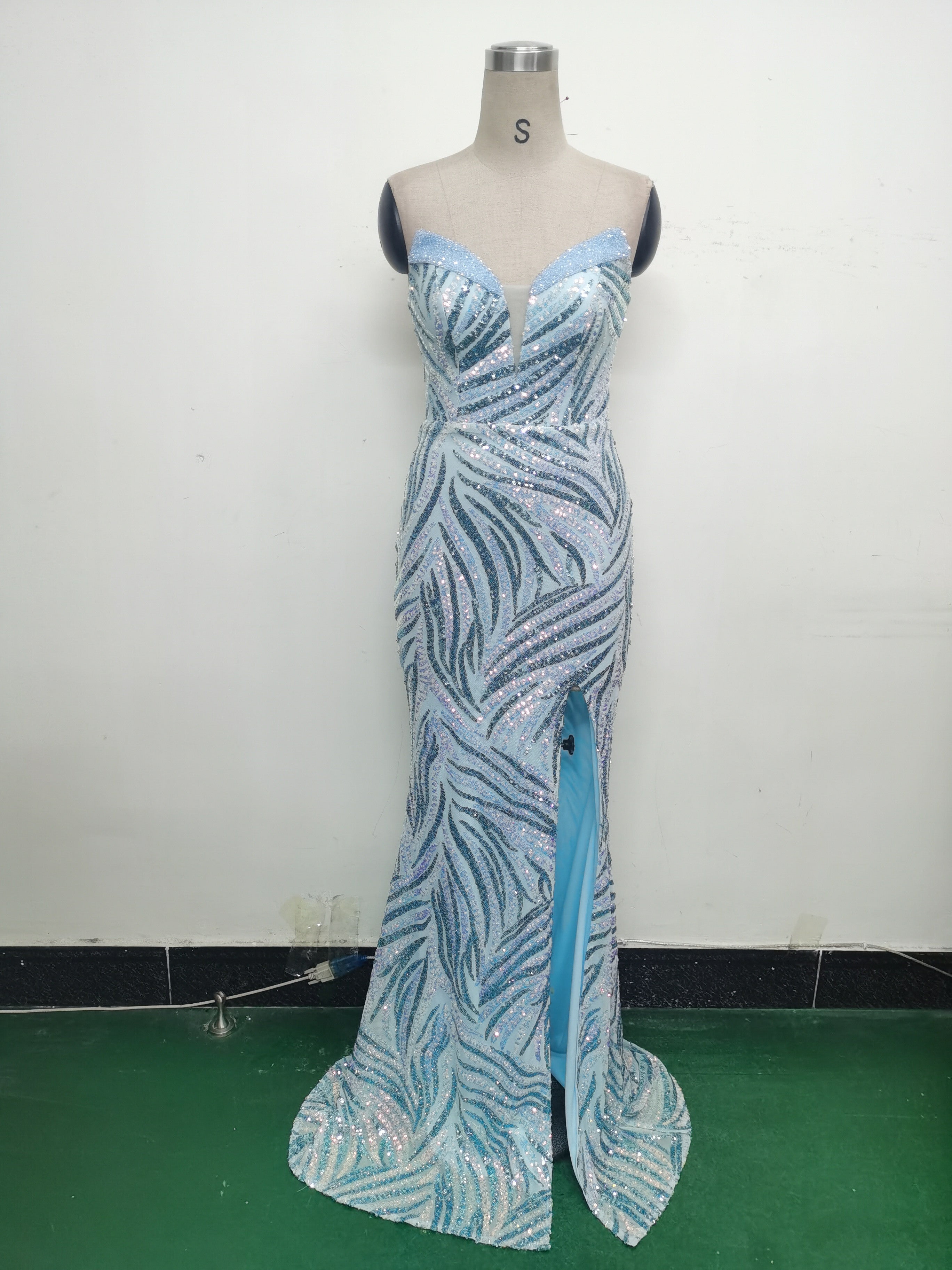 Women Beaded Sequined Wrap Dinner Party Evening Dress 40