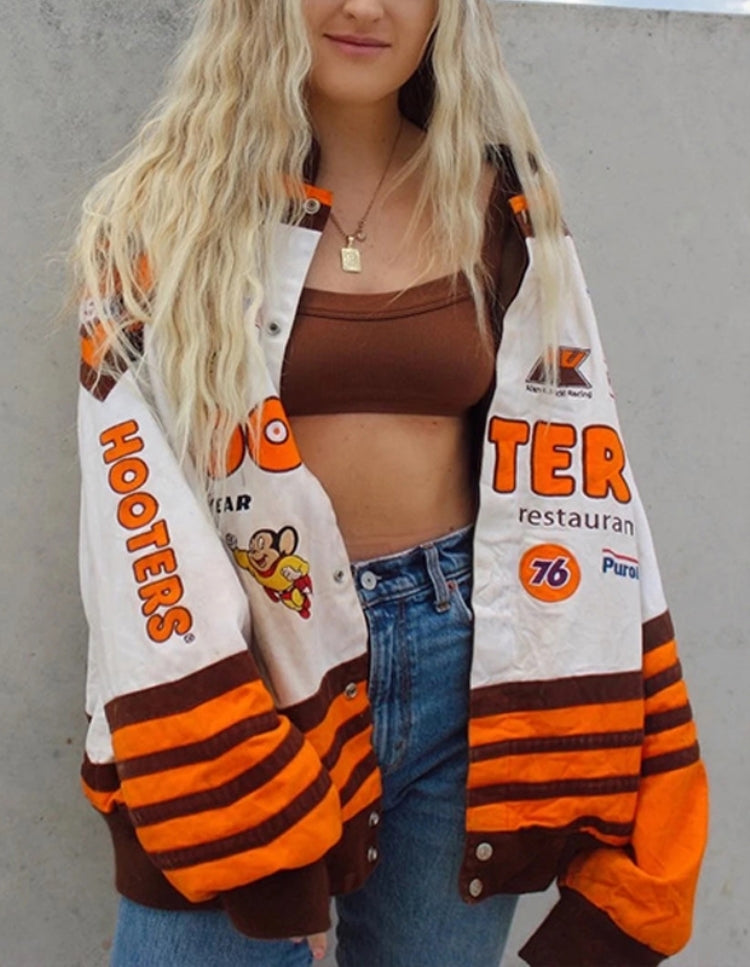 Fall Casual Print Orange Long Lseeve Loose Oversize Jacket 4