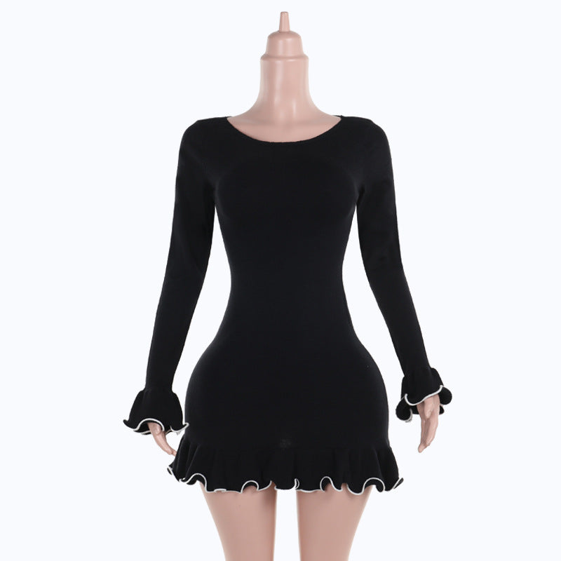 Autumn Chic Ruffled A-Line Long Sleeve Women Knitting Dress 13