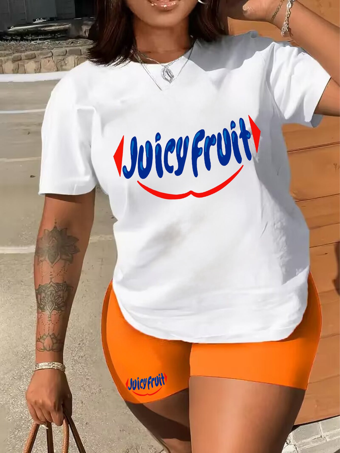 Summer Fashion Women's Letter Printed Short Sleeve Shorts Casual Two Piece Shorts Set