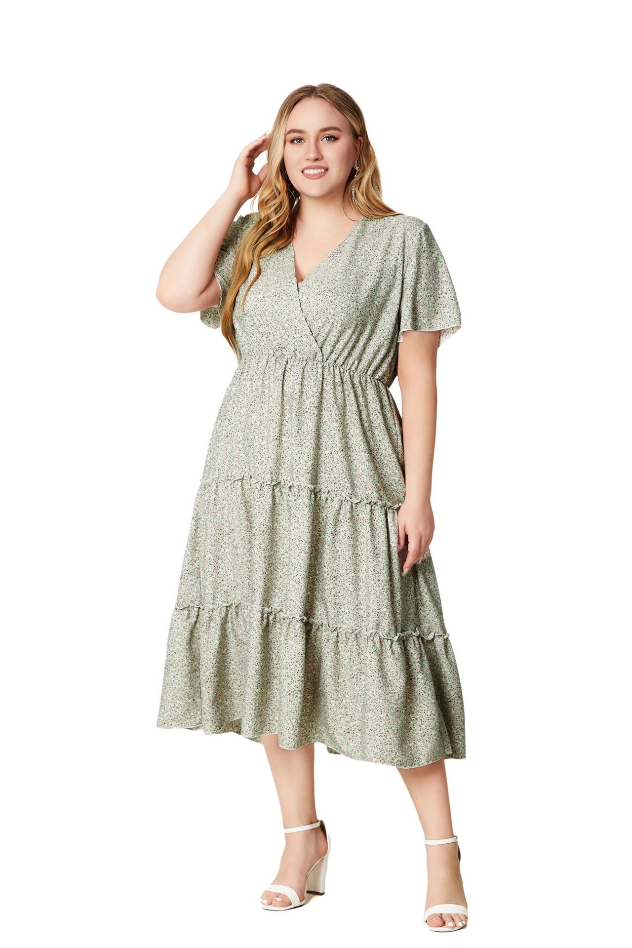 Plus Size Women's Summer V-Neck Short Sleeve Floral Casual Dress 6