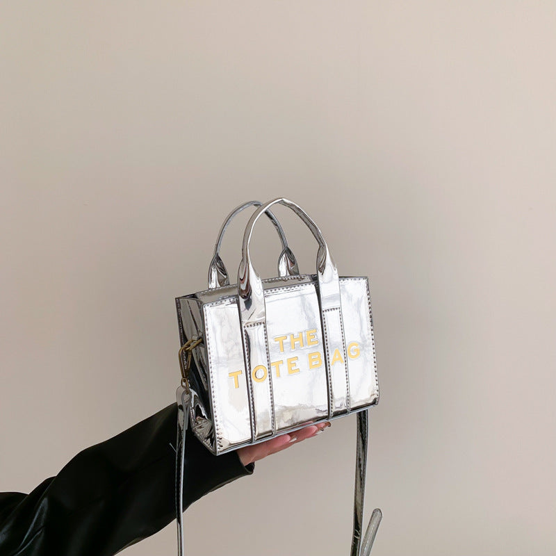 Small Shiny Letter Print Tote Bag 6