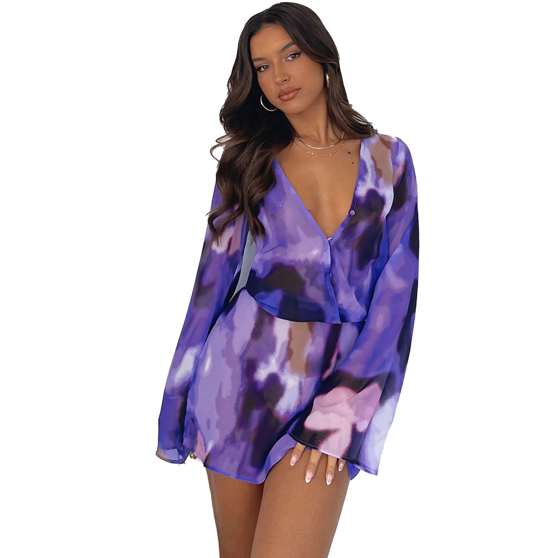 Sexy Printed Lace-Up Long-Sleeved Dress Nightclub Wear 8