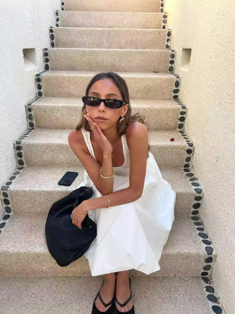 Fashion Summer Sleeveless Mesh Patchwork Sleeveless Slim Chic Dress 4