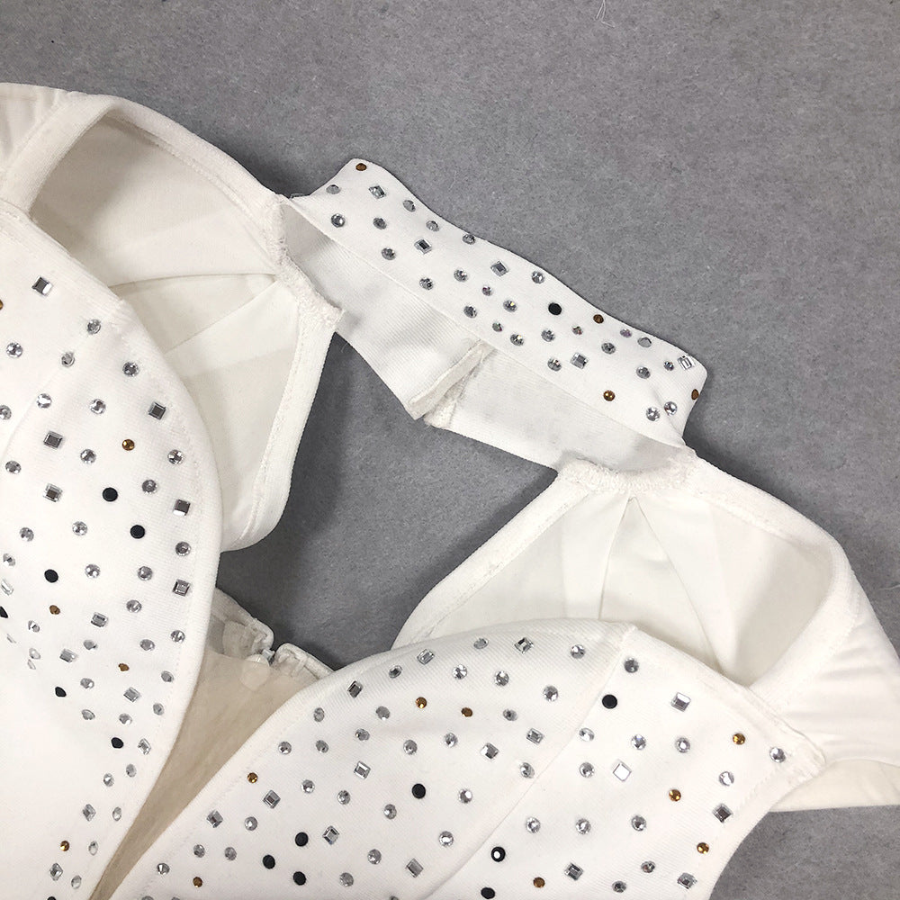 Women summer sexy V Neck party Patchwork feather Beaded Dress 5